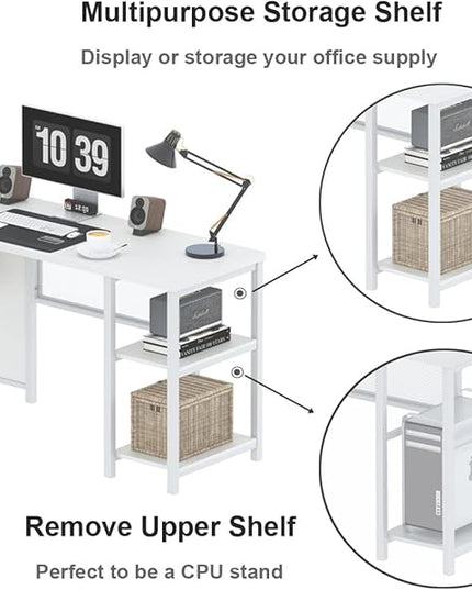 FATORRI L Shaped Computer Desk, Reversible Modern Corner Desk for Home Office, Rustic Wood and Metal Desk with Storage, White Oak (59 Inch) - LeafyLoom