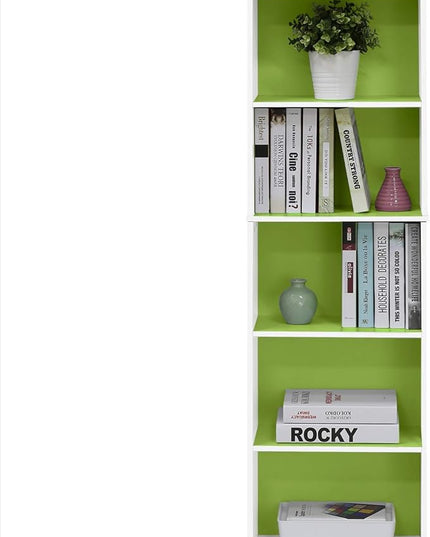 Furinno Luder Bookcase / Book / Storage , 5-Tier, White/Green - LeafyLoom