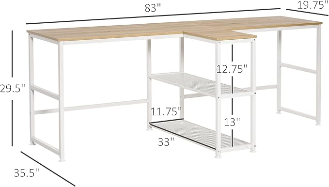 HOMCOM 83" Two Person Computer Desk with 2 Storage Shelves, Double Desk Workstation with Book Shelf, Long Desk Table for Home Office, Natural - LeafyLoom