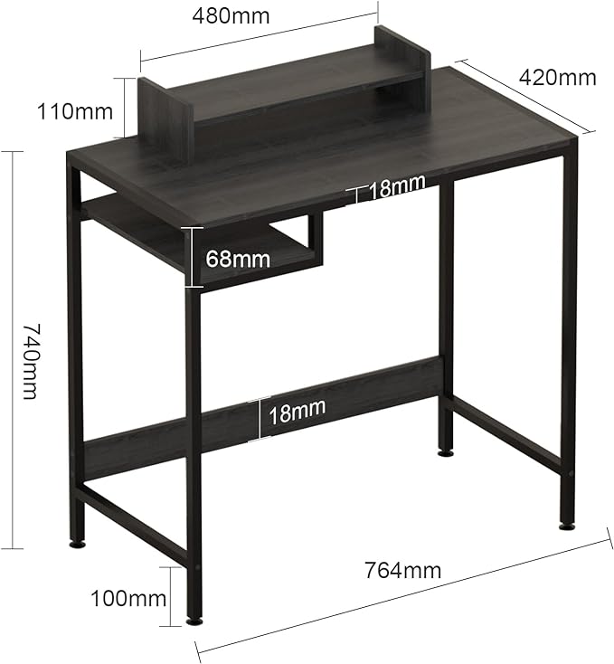 Computer Desk - 32 Inch Home Office Desk with Storage, Gaming Desk with Monitor Stand, Modern Simple Study Table, Adjustable Storage Space, Black - LeafyLoom