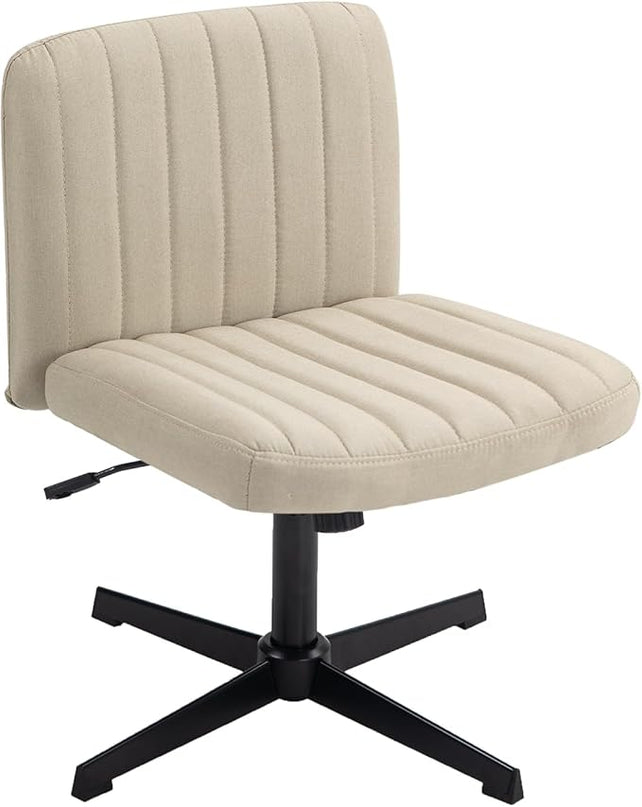 Panana Office Chair Fabric Padded Seat Armless Desk Chair Swivel Computer Task Chair Mid-Back No Wheels Accent Chair (Beige) - LeafyLoom