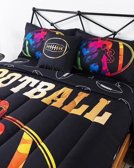 ADASMILE A & S Football Comforter Set Twin for Boys Kids American Football Bedding Set Sports Football Player Comforter with Football Sheets Twin Bed in A Bag Rugby Comforter Sets for Kids Home Decor - LeafyLoom