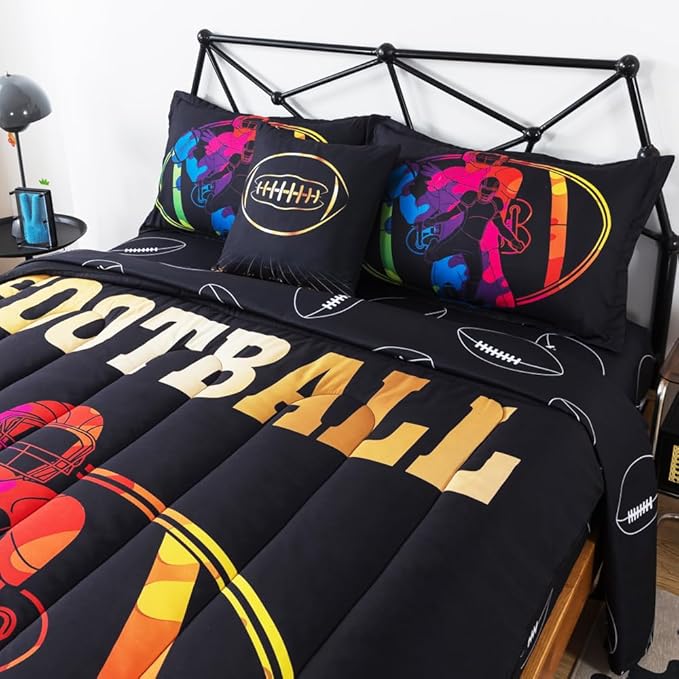 ADASMILE A & S Football Comforter Set Twin for Boys Kids American Football Bedding Set Sports Football Player Comforter with Football Sheets Twin Bed in A Bag Rugby Comforter Sets for Kids Home Decor - LeafyLoom
