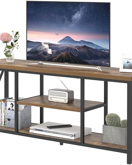 55 Inch TV Stand for Televisions up to 65 Inch, Modern Entertainment Center with Storage Shelves, Industrial Media TV Console for Living Room, Bedroom, Rustic Brown - LeafyLoom