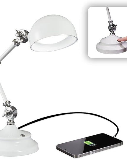 OttLite Pharmacy Adjustable LED Desk Lamp with USB Charging, Prevention Series - Designed to Reduce Eyestrain, 3-Point Adjustable Neck, 3 Brightness Settings with Touch Controls - Office Work, Reading - LeafyLoom