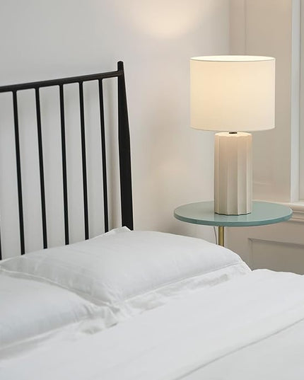 Globe Electric 65922 20" Table Lamp, Ribbed Concrete Finish, White Linen Shade - LeafyLoom