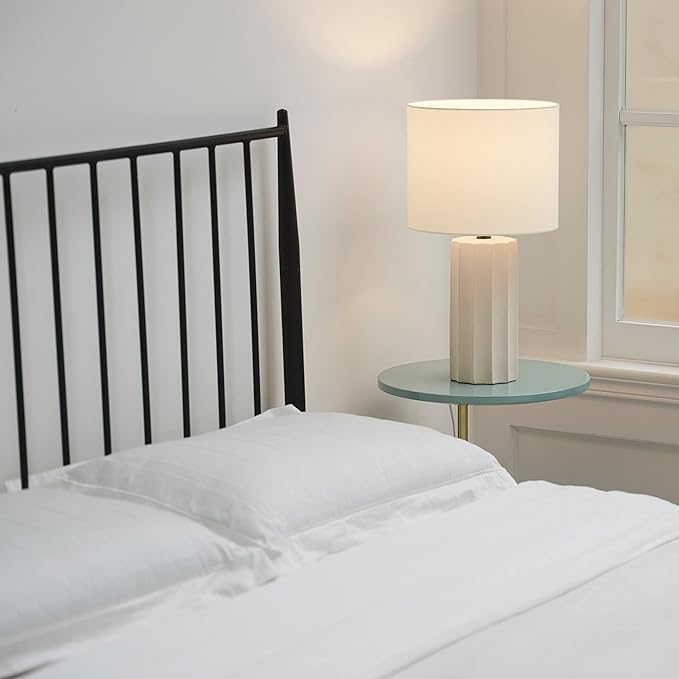 Globe Electric 65922 20" Table Lamp, Ribbed Concrete Finish, White Linen Shade - LeafyLoom