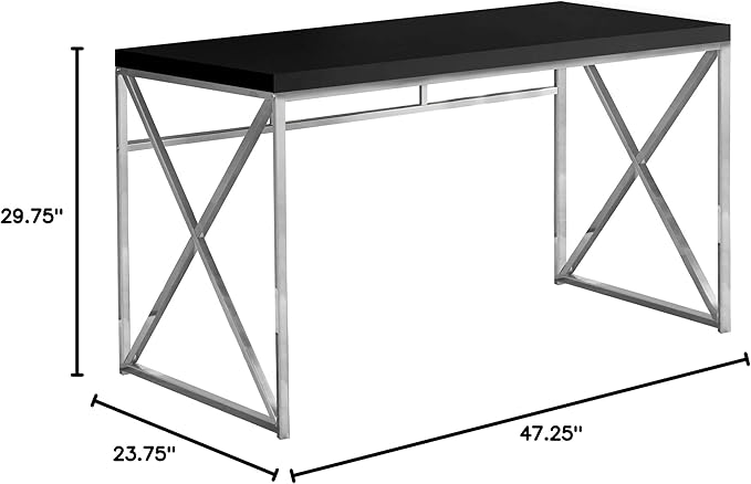 Monarch Specialties Modern Industrial Style-Home & Office Writing Table with Sturdy Crisscross Metal Computer Desk, 48" L, Black/Chrome Frame - LeafyLoom