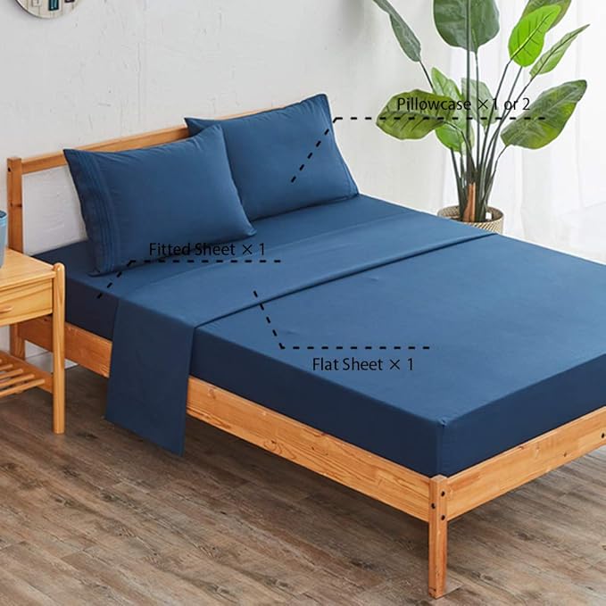 SONORO KATE Bed Sheet Set Super Soft Microfiber 1800 Thread Count Luxury Egyptian Sheets 18-Inch Deep Pocket Wrinkle-3 Piece(Twin XL, Navy Blue) - LeafyLoom