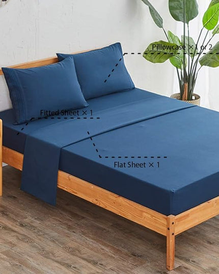SONORO KATE Bed Sheet Set Super Soft Microfiber 1800 Thread Count Luxury Egyptian Sheets 18-Inch Deep Pocket Wrinkle-3 Piece(Twin, Navy Blue) - LeafyLoom