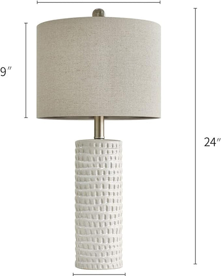 PORTRES 24" Farmhouse Ceramic Table Lamp Set of 2 for Bedroom Living room White Desk Decor Bedside Lamps for Study Room Office Dorm Modern Accent Nightstand Lamp End Table lamps - LeafyLoom