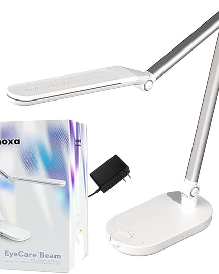 Eyecare Beam LED Desk Lamp / 3M Polarizing Light Filter Flcker-Free Eye Care Table Lamp/Anti-Bluelight & UV Light Shield Dimmable Reading Lamp (White) - LeafyLoom