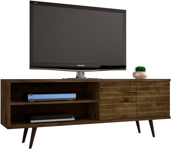 Manhattan Comfort Liberty Mid Century Modern TV Stand for Televisions up to 60 Inches, Bedroom and Living Room Entertainment Center with Storage, Shelves, and Cabinet, 201AMC: 62.99 Inch, Rustic Brown - LeafyLoom