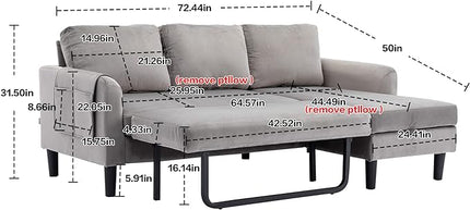 72.44" L-Shaped Reversible Sectional Sofa w/Pull Out Bed & Storage Chaise Lounge,Interior Furniture Comfy Sleeper Corner Couch with 3 Throw Pillows and Pockets,for Dorm,Apartment,Gray - LeafyLoom
