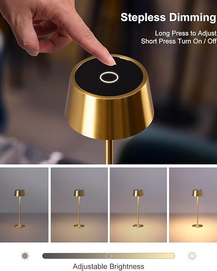 DAWALIGHT Cordless table Lamp 4000mAh Portable Cordless Lamp LED Rechargeable Lamp Stepless Dimming copper Battery Operated Portable tempered glass 2700K copper Base - LeafyLoom