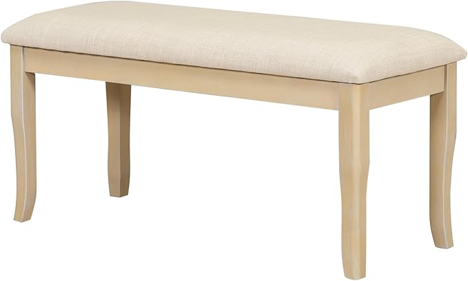 Merax 6-Piece Dining Set with 78inch Trestle Extendable Rectangular Table and 18inch Removable Leaf, Including 4 Padded Chairs & Linen Upholstered Bench for Living Room, Kitchen,Natural - LeafyLoom