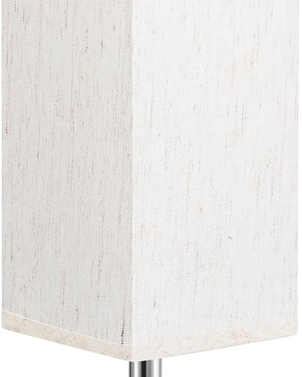 Beige Small Bedroom Lamp for Nightstand - Bedside Table Lamps with Sliver Base, Minimalist Night Stand Lamp with Square Fabric Shade, Desk Reading Lamp for Kids Room Living Room Office - LeafyLoom