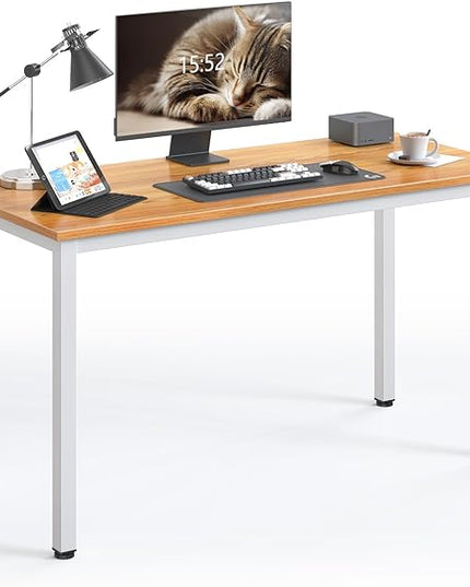 Computer Desk,55.1 inches Office Desk & Workstations for Home Office, Gaming Desk Computer Table,Modern Simple Style Laptop Table, Teak & White - LeafyLoom