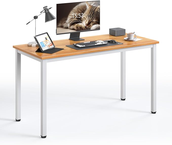 Computer Desk,55.1 inches Office Desk & Workstations for Home Office, Gaming Desk Computer Table,Modern Simple Style Laptop Table, Teak & White - LeafyLoom