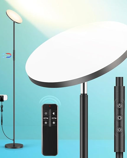 LED Floor Lamp, 3000LM 30W Super Bright Standing Lamp, 300W Equivalent Modern Torchiere Sky Lamp, 2700K-6500K Stepless Dimming with Remote & Touch Control, 69" Tall Lamp for Living Room Bedroom Office - LeafyLoom
