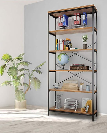 Himimi 6 Tier Industrial Bookshelf, Vintage Standing Storage Shelf, Display Shelving Units, Tall Bookcase, Industrial Metal Book Shelves for Living Room Bedroom and Home Office - LeafyLoom