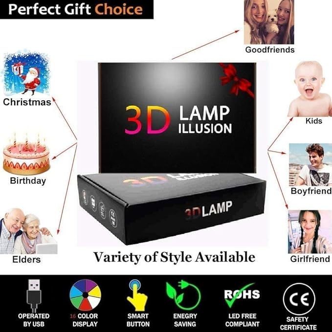 3D Bowling Night Light 16 Colors Changing USB Powered Remote Control Touch Switch Decor Lamp Optical Illusion Lamp LED Table Desk Lamp Children Kids Christmas Brithday Gift - LeafyLoom