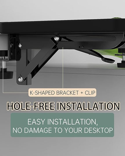 Ergonomics Desk Extender Tray, 11.8"x5.9" Punch-Free Clamp on, Foldable Keyboard Drawer Tray, Table Mount Arm Wrist Rest Shelf, Computer Elbow Arm Support - LeafyLoom