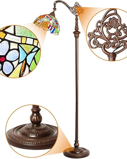 Capulina Tiffany Floor Lamp Antique Cardinal Birds Style Stained Glass Soft Light Arched Gooseneck Adjustable Angle Reading Standing Lamp for Living Room Bedroom Home Office - LeafyLoom