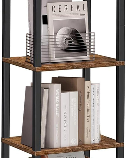 TUTOTAK Bookshelf, 5-Tier Tall Book Shelf, Narrow Bookcase for Small Space, DIY Stackable Bookshelf, for Living Room, Office, Study, Entryway, Industrial, Rustic Brown and Black BS01BB005 - LeafyLoom