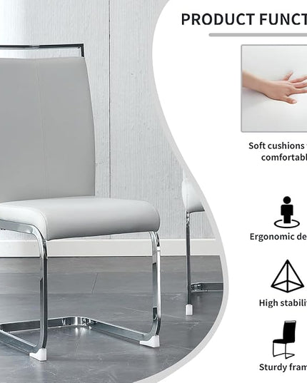 Dining Chairs Set, Kitchen Modern Metal Chairs with Faux Leather Padded Seat High Back and Sturdy Chrome Legs, Chairs for Dining Room (Light Gray, Set of 2) - LeafyLoom