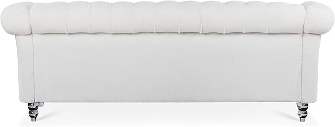 3-Seaters Living Room Clasic Chesterfield Sofa Couch Button Tufted PU Leather Upholstered Sofa&Couch with Luxury Roller Armrest Crystal Legs Movable Cushions & Nailhead Decor - LeafyLoom