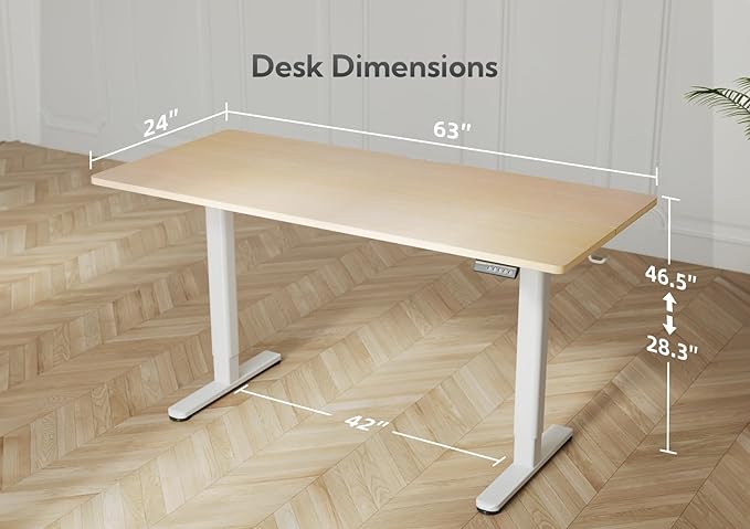 Electric Standing Desk, Adjustable Height Stand up Desk, 63x24 Inches Sit Stand Home Office Desk with Splice Board,Natural Top - LeafyLoom