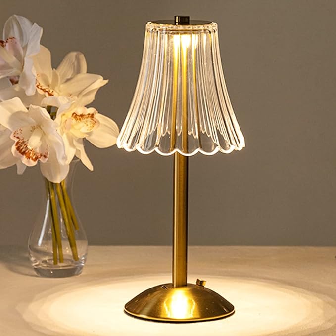 Cordless Table Lamps for Home,Table,Dining Room, Gold Rechargeable Lamps, USB Charge 12'' Tall LED Brass Portable Outdoor Indoor Table Lamp with Built-in Dimmer - LeafyLoom