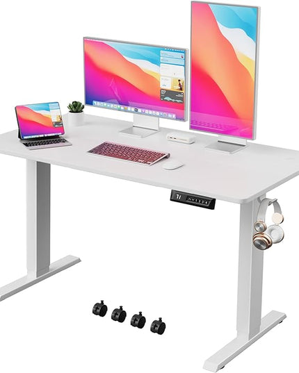 Electric Standing Desk 48 Inch, Ergonomic Height Adjustable Table with T-Shaped Metal Bracket Modern Computer Workstations for Home Office, White - LeafyLoom