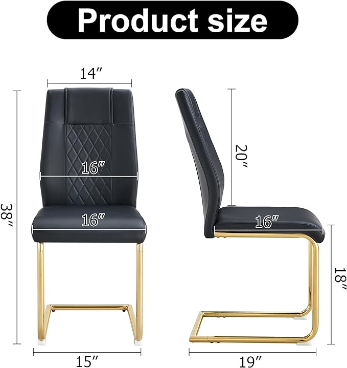 NicBex Dining Chairs Set of 6 Modern Faux Leather High Back Dining Room Kitchen Chairs with Golden Metal Legs,Side Chairs for Dining Room, Kitchen,Living Room, and Restaurants,Black - LeafyLoom