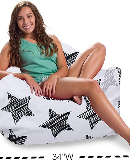 Posh Creations Structured Comfy Bean Bag Chair for Gaming, Reading, and Watching TV, Malibu Lounge, Canvas - Sketchy Stars - LeafyLoom