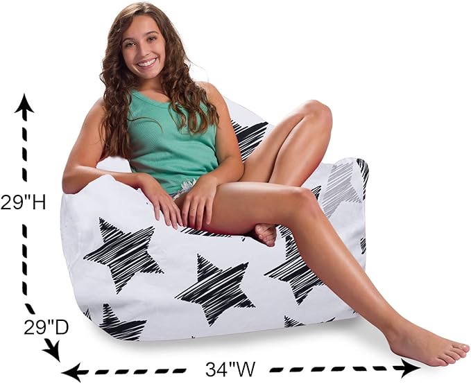 Posh Creations Structured Comfy Bean Bag Chair for Gaming, Reading, and Watching TV, Malibu Lounge, Canvas - Sketchy Stars - LeafyLoom