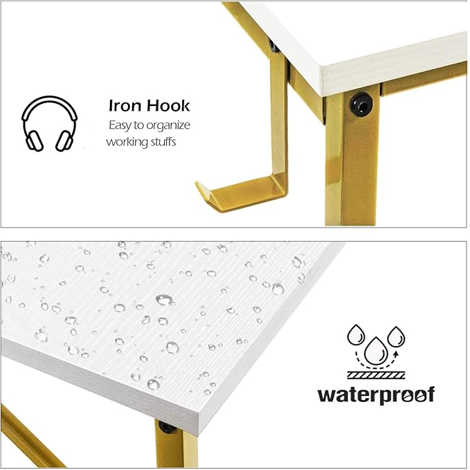 Lufeiya Computer Desk Small White Gold Writing Table for Home Office Compact Spaces 39 Inch Modern Student Study Desk,White Gold - LeafyLoom