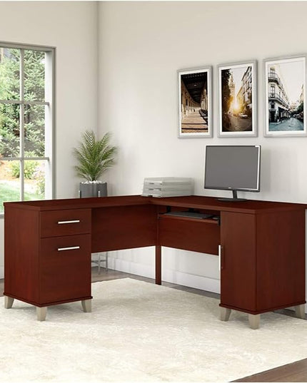 Bush Furniture Somerset 60W L Shaped Desk with Storage in Platinum Gray - LeafyLoom