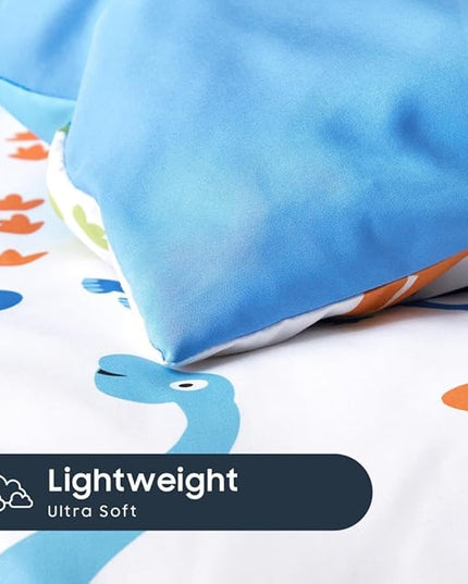 Wake In Cloud - Dinosaur Bedding Set for Boys, Cute Colorful Dinosaur Comforter Set with Sheets, 5 Pieces Kids Bed in a Bag, White Blue, Twin Size - LeafyLoom