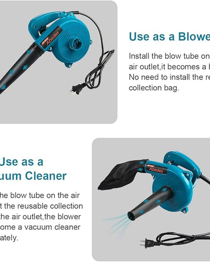 Corded Electric Leaf Blower,2 in 1 Small Handheld Lightweight Sweeper/Vacuum,110V 400W Portbale Blower for Leaf/Snow/Dust Blowing (Blue) - LeafyLoom