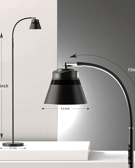 AXX LED Reading Floor Lamp for Office/Living Room/Bedroom, 2000LM Bright Dimmable Standing Lamp with Remote for Task and Craft - Black, Adjustable Gooseneck, Industrial, Minimalist, Small, Metal - LeafyLoom