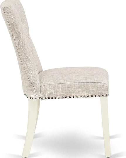 East West Furniture NDGA5-LWH-35 Norden 5 Piece Room Set Includes a Rectangle Kitchen Table with Dropleaf and 4 Doeskin Fabric Parson Dining Chairs, 30x48 Inch, Linen White - LeafyLoom