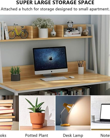 Tribesigns Computer Desk with Hutch, 47 inches Home Office Desk with Space Saving Design with Bookshelf for Small Spaces (Light Walnut, 47) - LeafyLoom