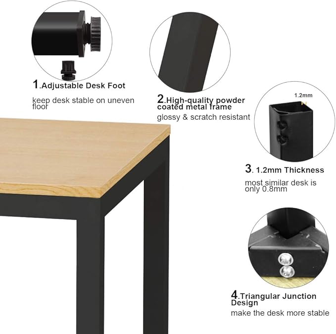 Need 55 Inch Large Computer Desk - Modern Simple Style Home Office Gaming Desk, Basic Writing Table for Study Student, Black Metal Frame, Teak - LeafyLoom
