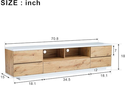 Modern Stand 80'', Media Console with Multi-Functional Storage, Entertainment Center with Door Rebound Device, TV Cabinet Table for Living Room, Bedroom, Natural+White - LeafyLoom