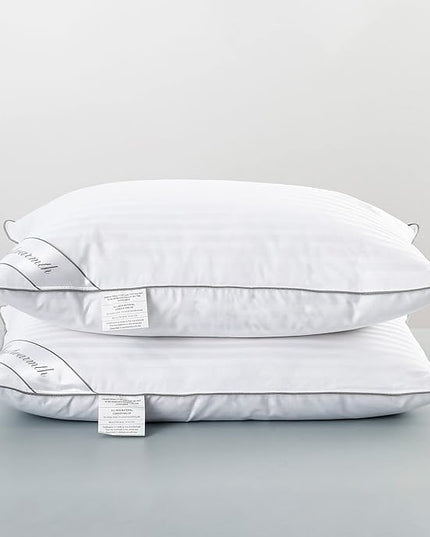 Standard Goose Feather Down Pillow, 100% Soft Cotton Cover Bed Pillow for Sleeping Standard Size (20X26IN) Stripe White 1 Pack - LeafyLoom