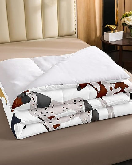 Kawaii Comforter Horse Comforter Set Queen Farm Bedding Set Kids Boys Girls Cute Animal Duvet Set Cartoon Horses with Pink Lover Heart Bedroom Decor Duvet Set Cowboy Cowgirls Comforter Set - LeafyLoom
