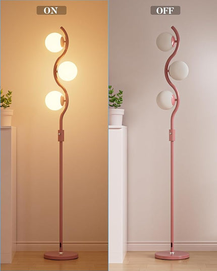 Lightdot 60IN Dimmable (Brightness Adjustable) Pink Floor Lamp, Mid Century Standing Lamps with 3 Globe Soft Warm White Eye Care 3000K Bulbs Included, Modern Tall Lamp for Bedroom Office - LeafyLoom