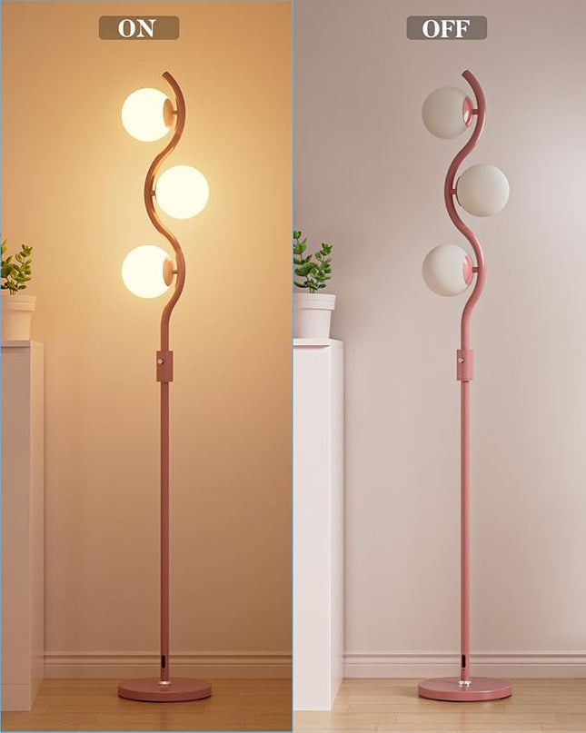 Lightdot 60IN Dimmable (Brightness Adjustable) Pink Floor Lamp, Mid Century Standing Lamps with 3 Globe Soft Warm White Eye Care 3000K Bulbs Included, Modern Tall Lamp for Bedroom Office - LeafyLoom